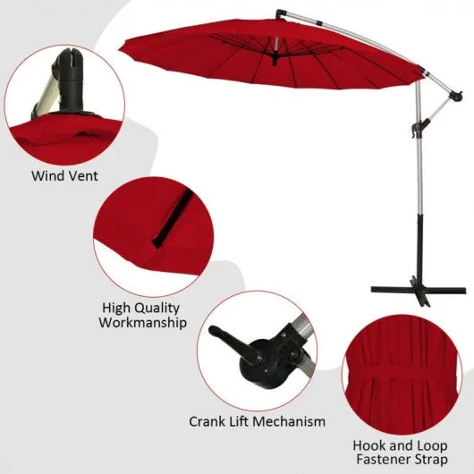 10 Foot Patio Offset Umbrella Market Hanging Umbrella for Backyard Poolside Lawn Garden-Burgundy