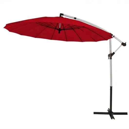 10 Foot Patio Offset Umbrella Market Hanging Umbrella for Backyard Poolside Lawn Garden-Burgundy