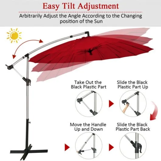 10 Foot Patio Offset Umbrella Market Hanging Umbrella for Backyard Poolside Lawn Garden-Burgundy