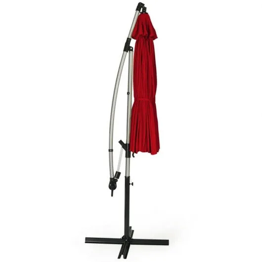 10 Foot Patio Offset Umbrella Market Hanging Umbrella for Backyard Poolside Lawn Garden-Burgundy