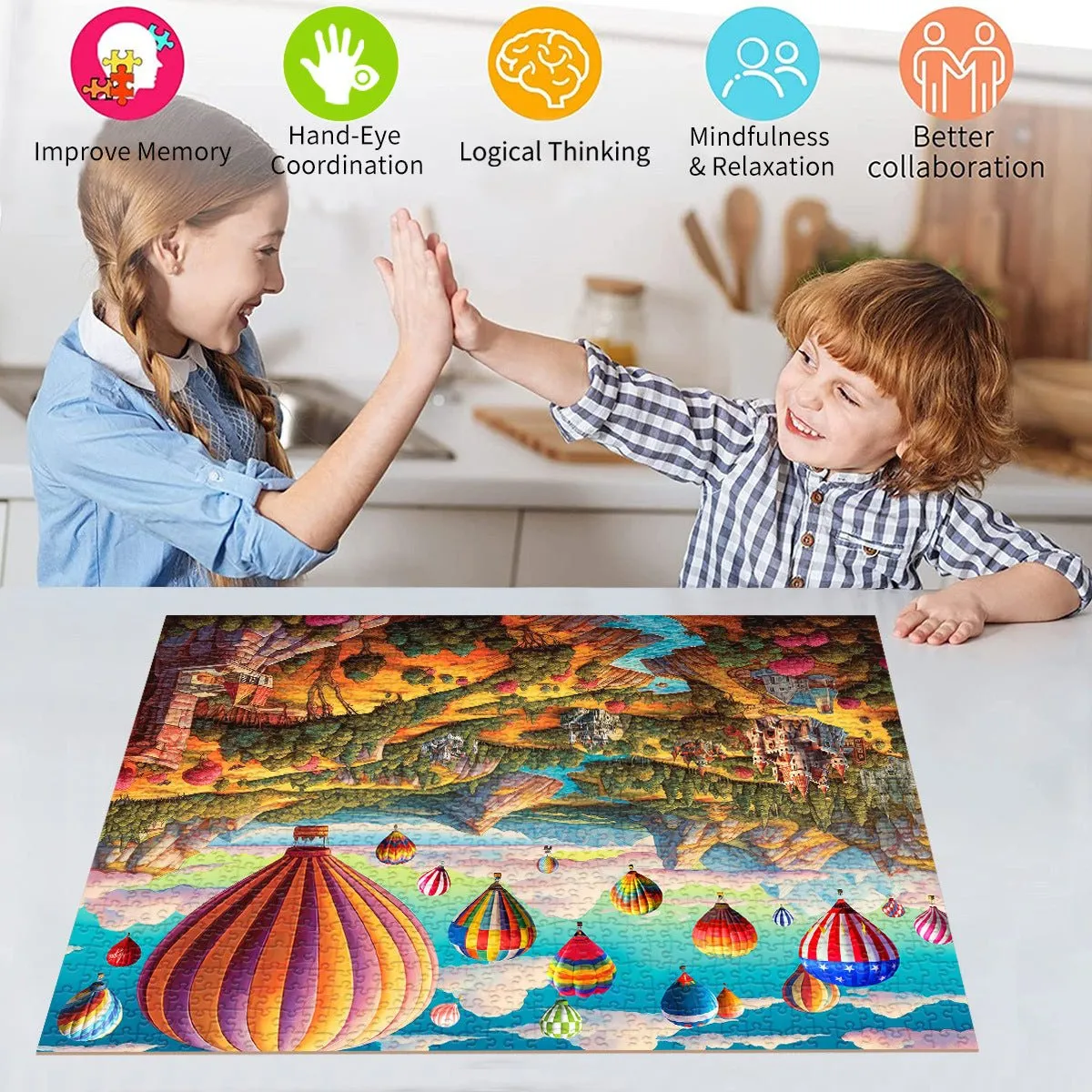 1000-Piece Hot Air Balloon Adventure Jigsaw Puzzle for Adults | Difficult Paper Puzzle with Beautiful Scenery | Stress Relief & Cognitive Enhancement