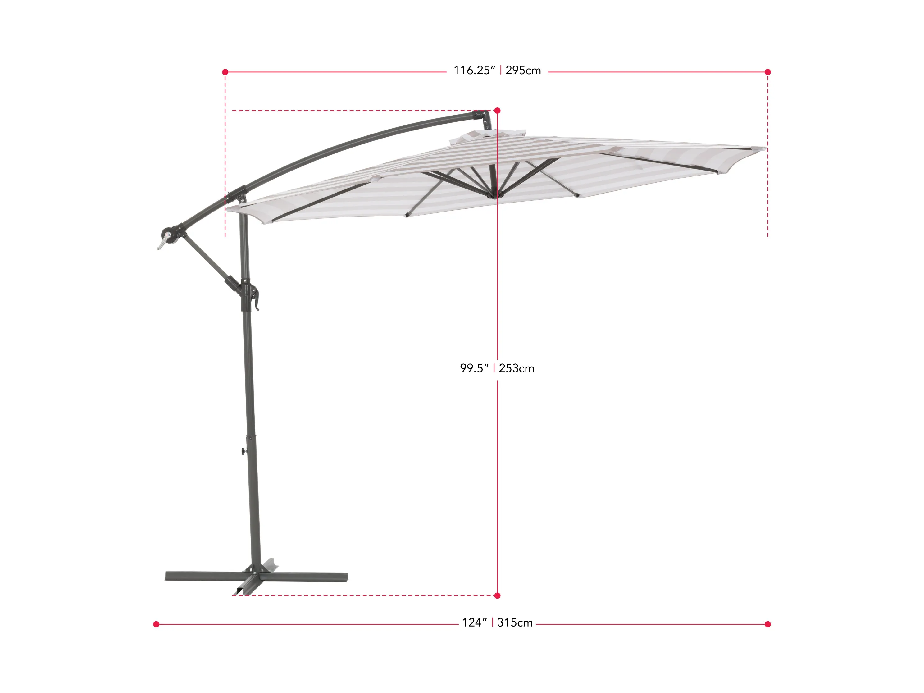 10ft Striped Offset Umbrella - Taupe And White