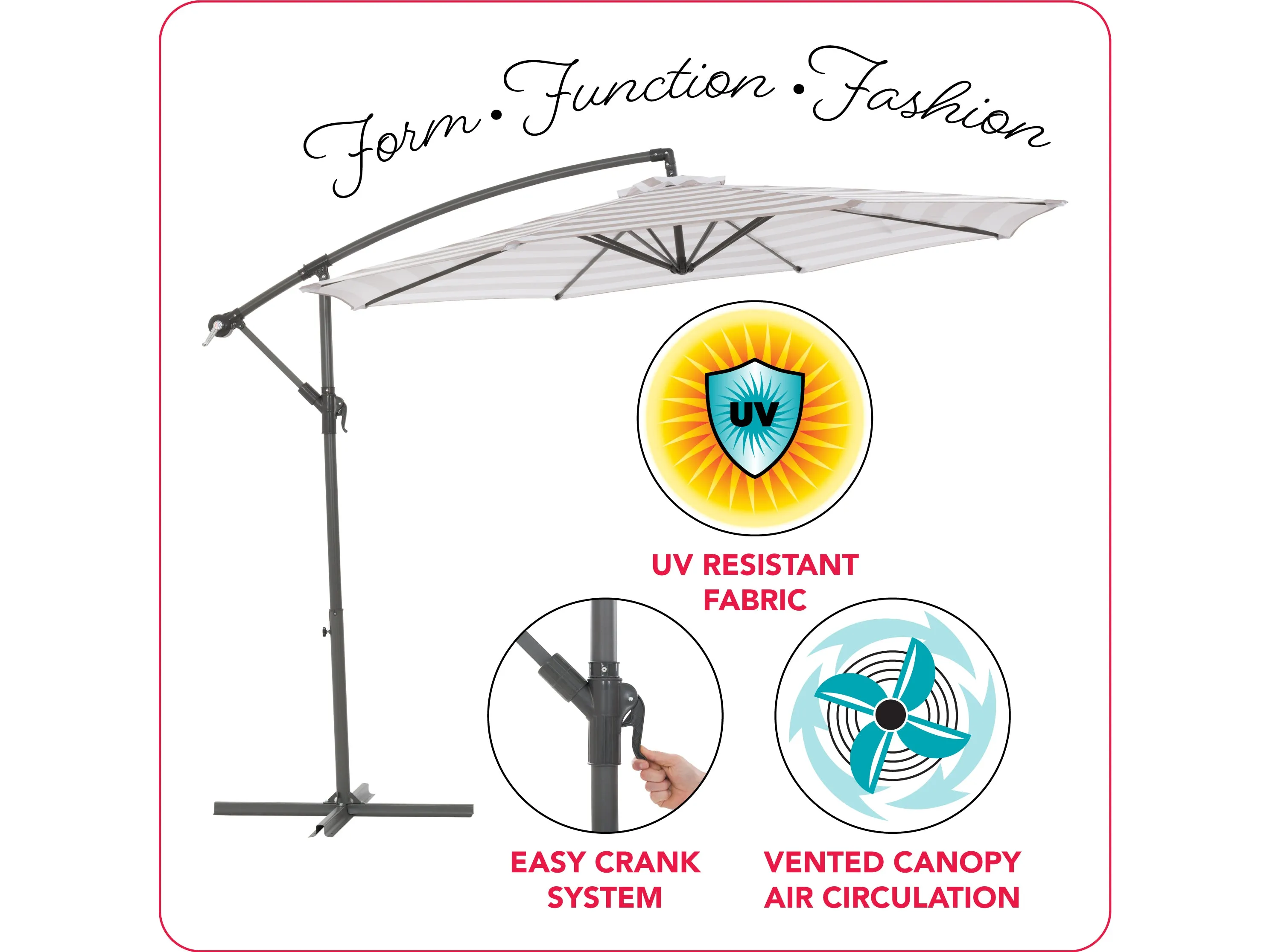 10ft Striped Offset Umbrella - Taupe And White