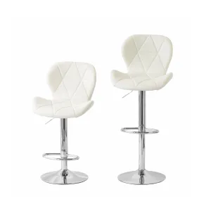 2 Comfortable Barstools (White) w/ Adjustable Height, 90-112cm