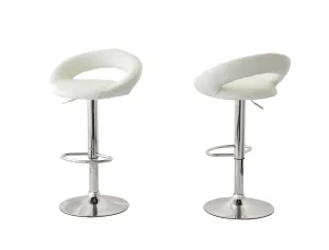 2 Curve Leather Barstools | White | Adjustable Height | 78-99cm