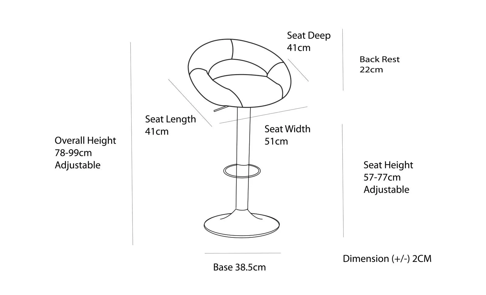 2 Curve Leather Barstools | White | Adjustable Height | 78-99cm