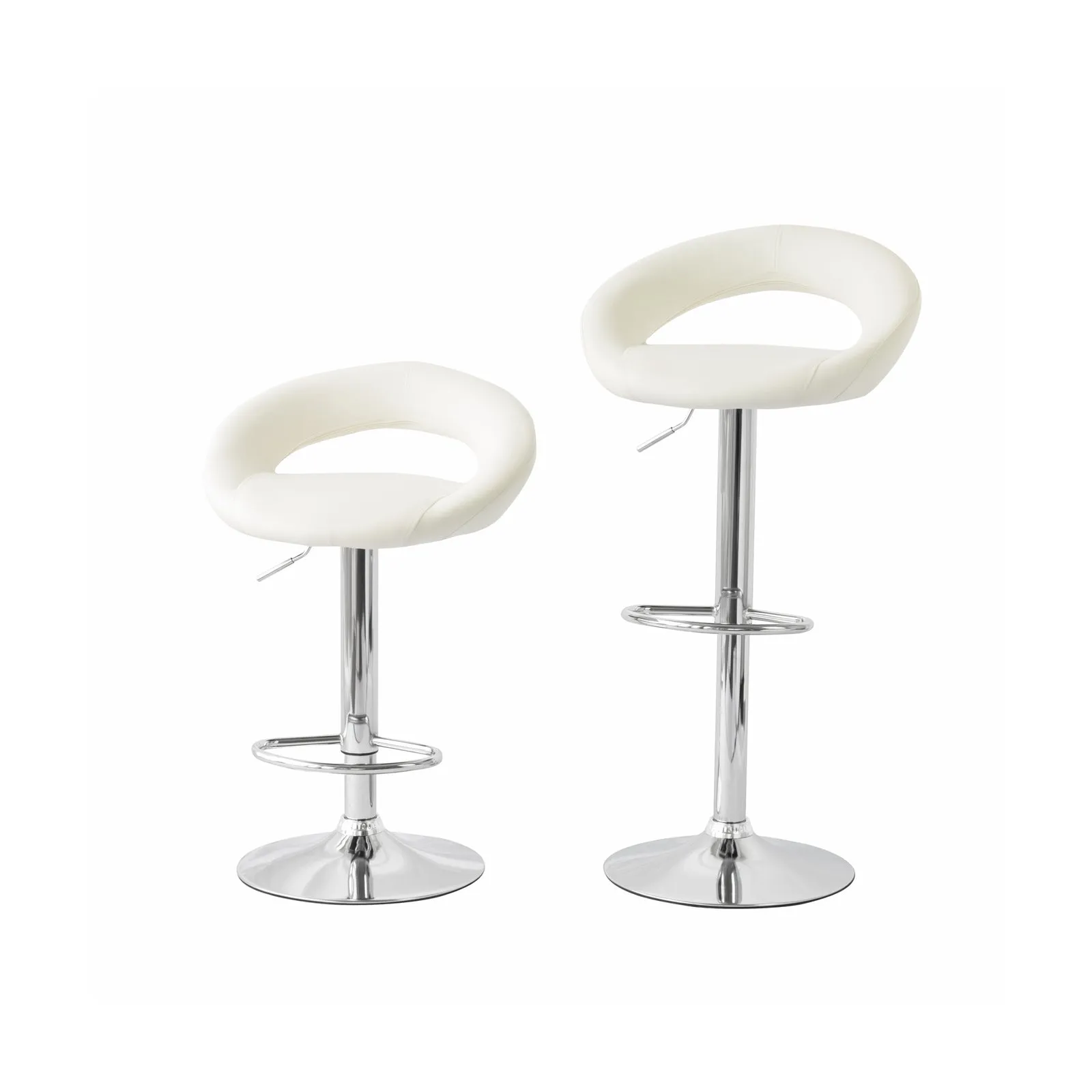 2 Curve Leather Barstools | White | Adjustable Height | 78-99cm