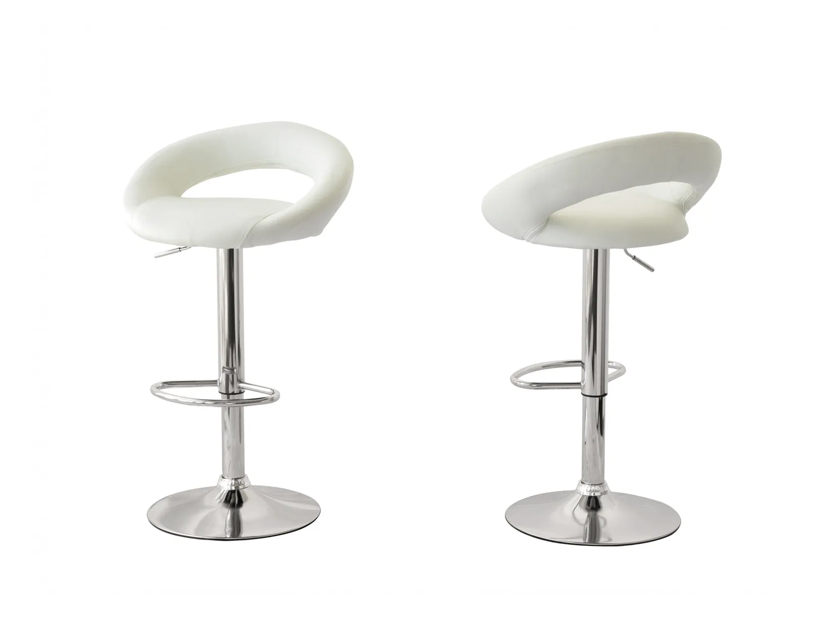 2 Curve Leather Barstools | White | Adjustable Height | 78-99cm