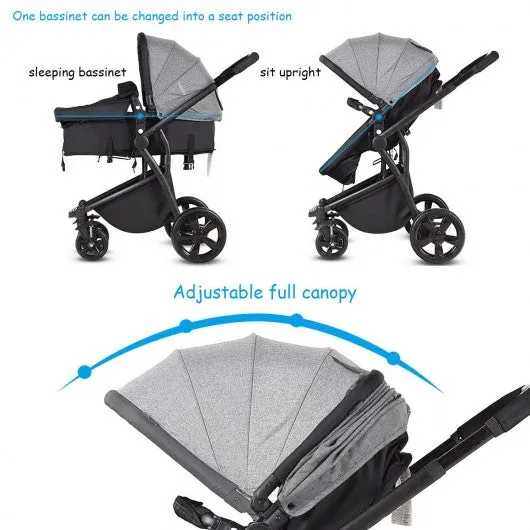 2-in-1 Folding Aluminum Buggy Newborn Travel Baby Stroller-Gray