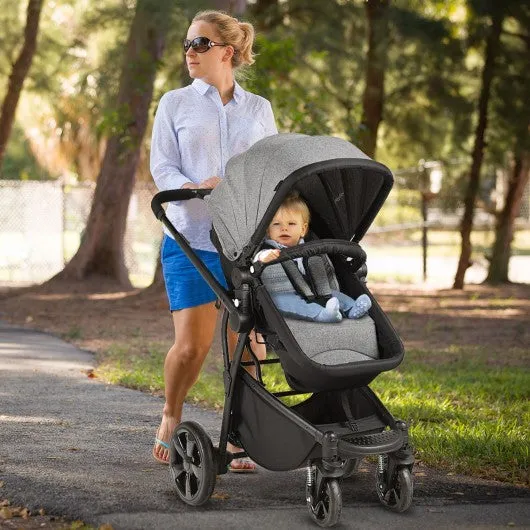 2-in-1 Folding Aluminum Buggy Newborn Travel Baby Stroller-Gray