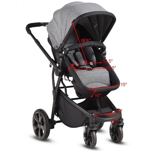 2-in-1 Folding Aluminum Buggy Newborn Travel Baby Stroller-Gray