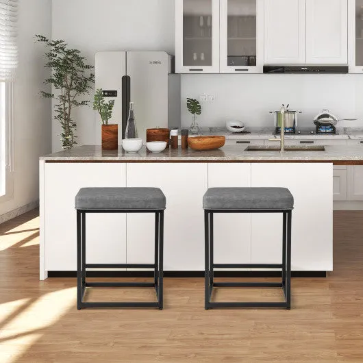 2 Pieces 24 Inch Bar Stools with Thick PVC Leather Cushion and Footrest-Gray