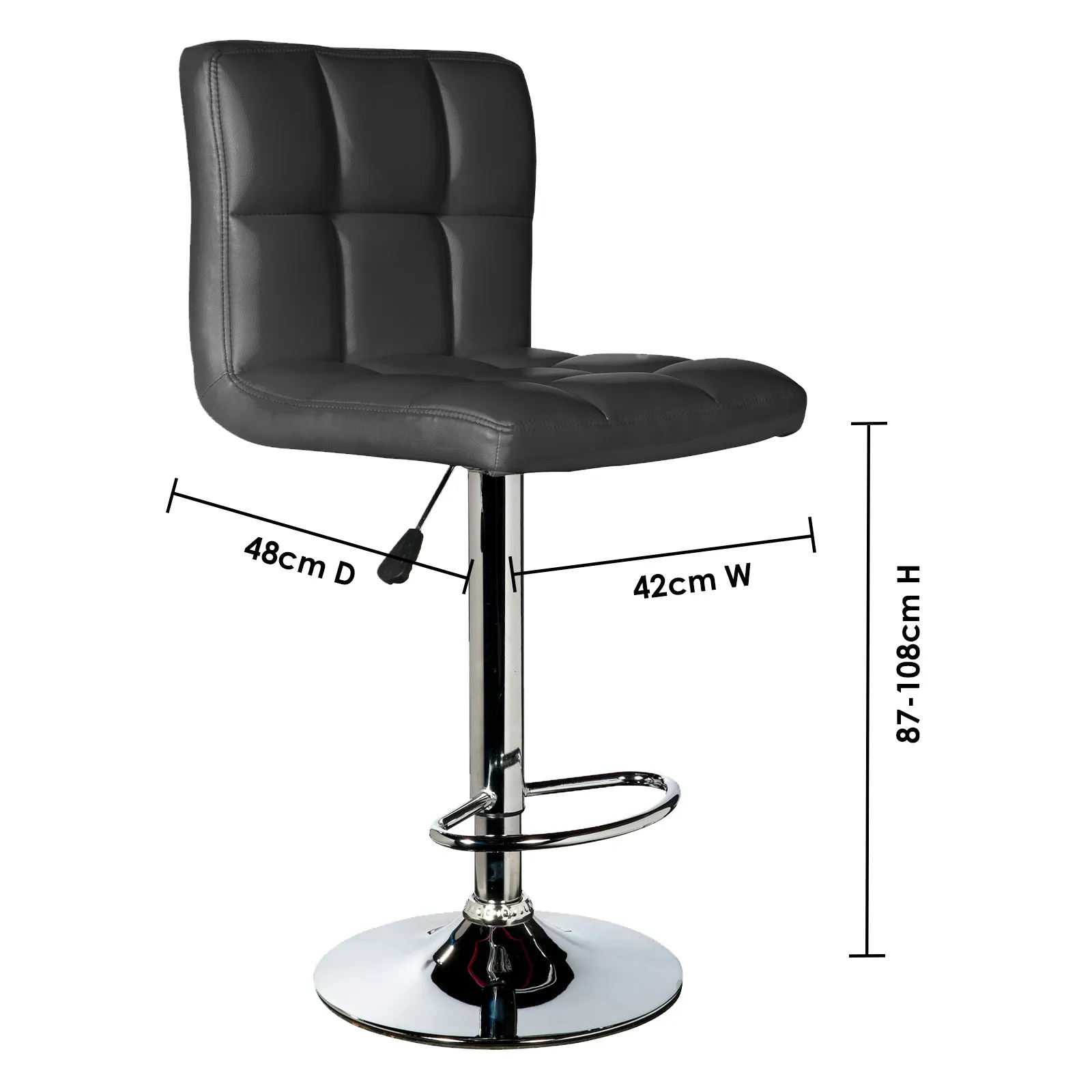 2 x Decor Stella Adjustable Barstools | Black High Back | Chrome | Swivel