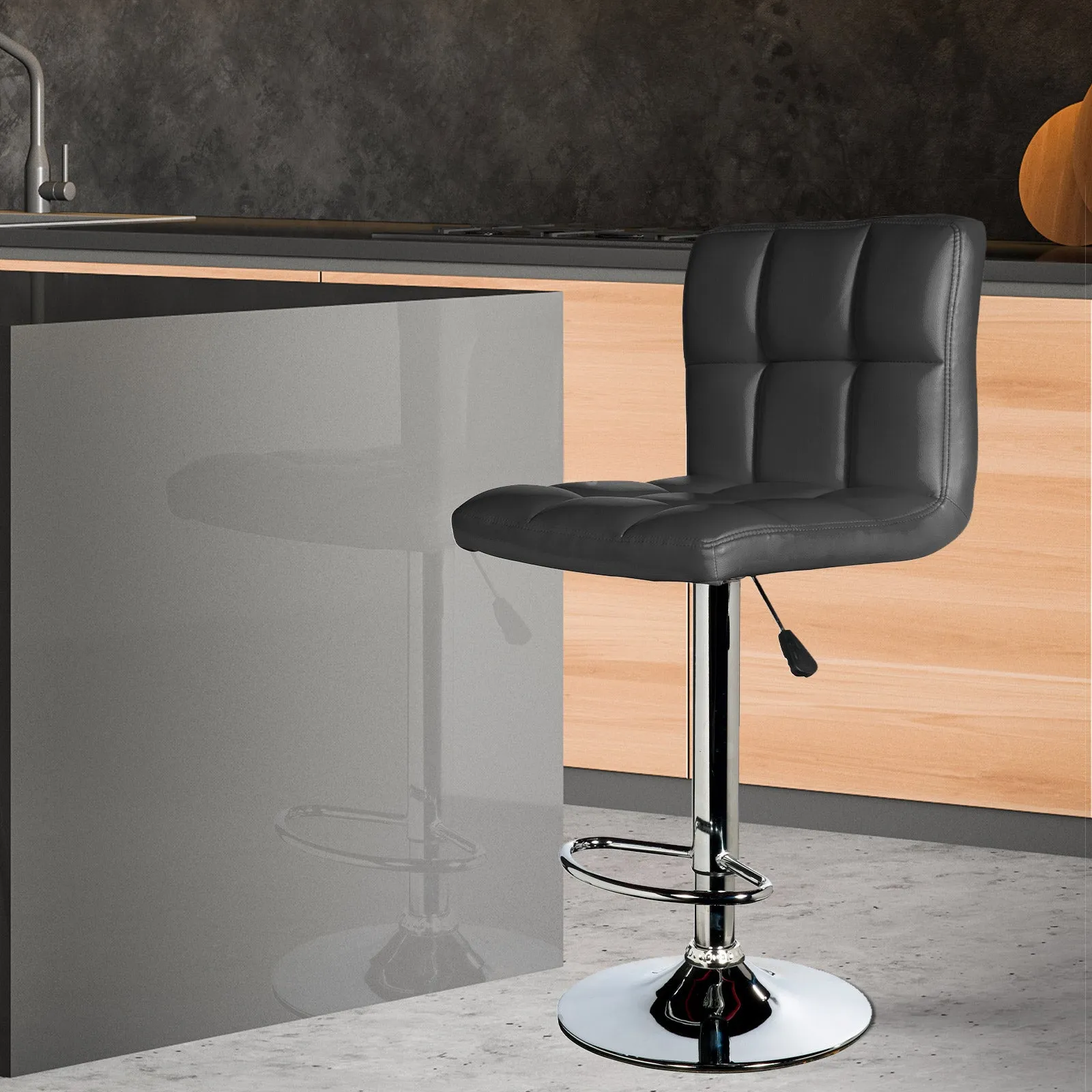2 x Decor Stella Adjustable Barstools | Black High Back | Chrome | Swivel