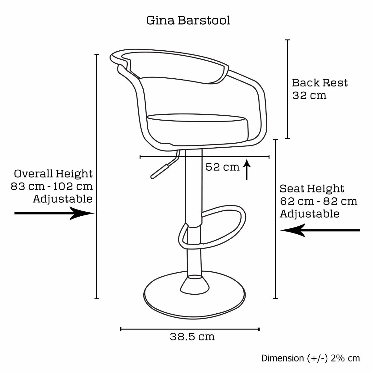 2X Black Bar Stools With High Back Rest And Gas Lift