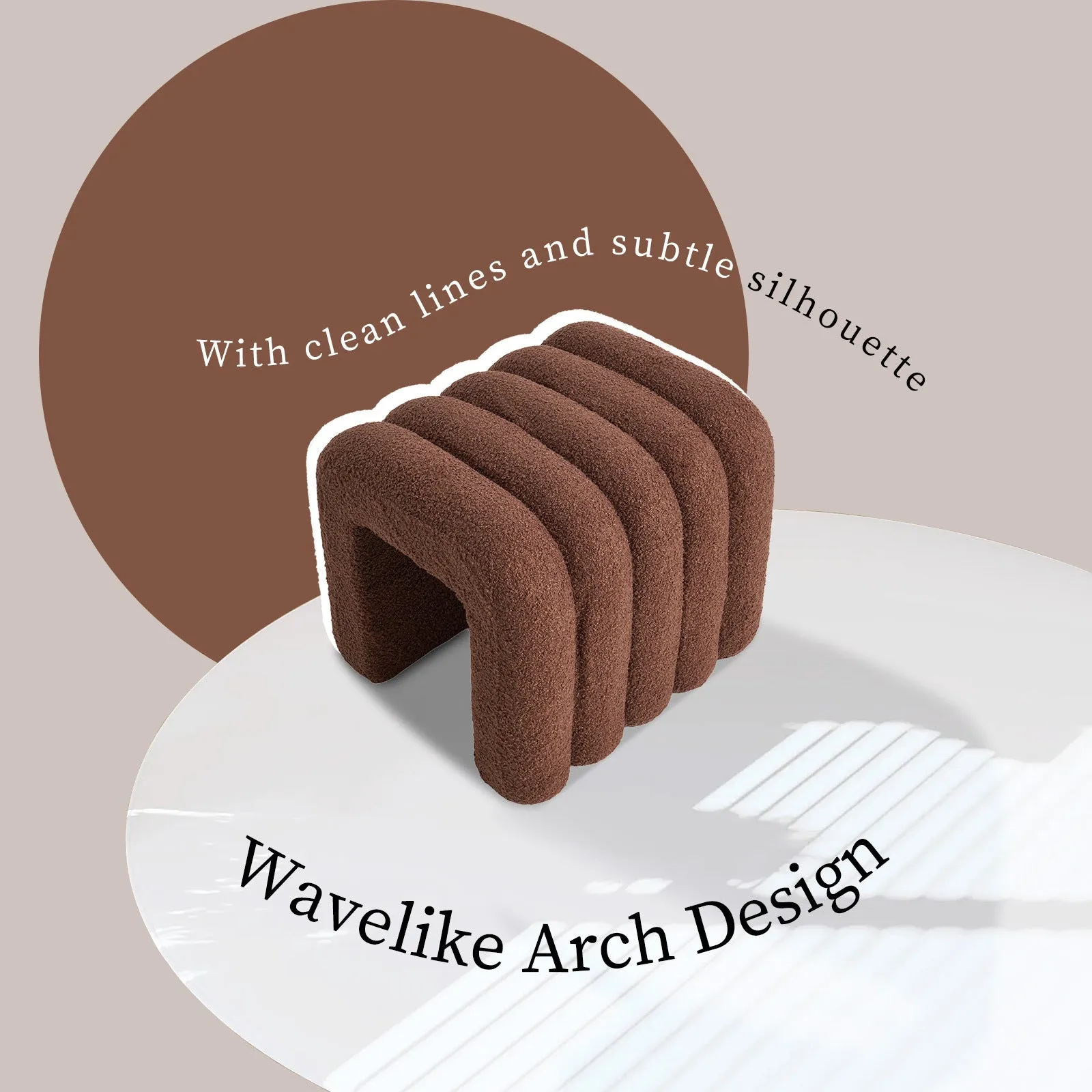 2X Ridge Arch Ottoman Stool | Teddy Fleece Fabric Foot Rest | 45cm | Brown