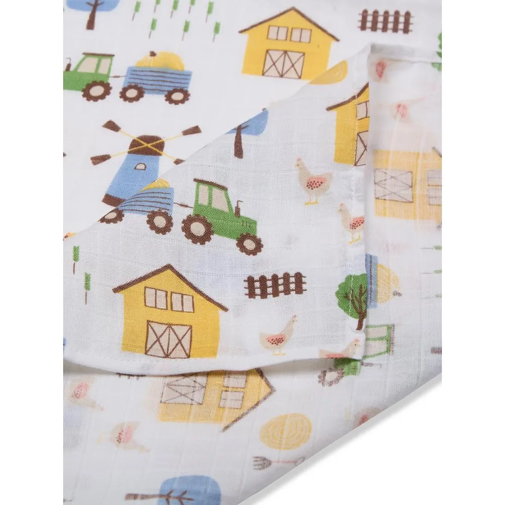 3 in 1 Muslin Swaddle Wrapper Pack of 2 (Size 41x41 Inches) Barnyard Print & Yellow