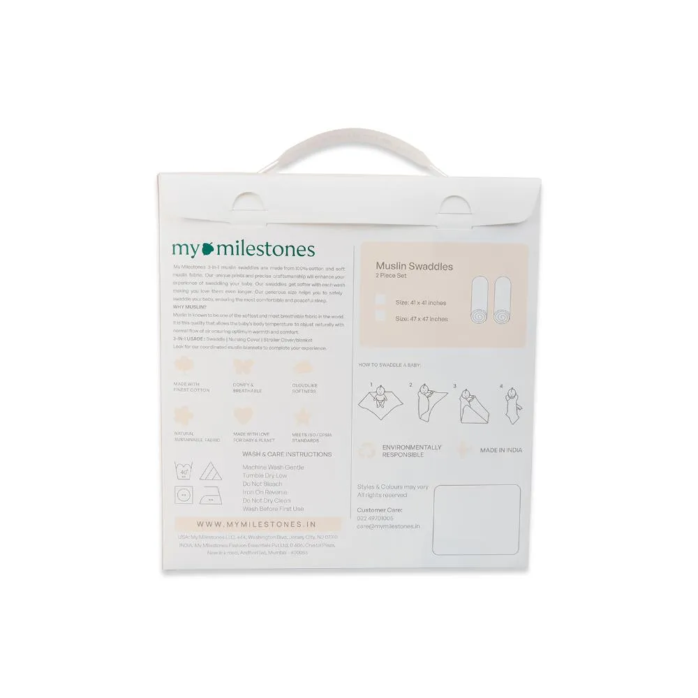 3 in 1 Muslin Swaddle Wrapper Pack of 2 (Size 41x41 Inches) Barnyard Print & Yellow
