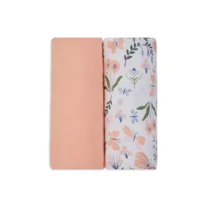 3 in 1 Muslin Swaddle Wrapper Pack of 2 (Size 41x41 Inches) Butterfly Print & Peach