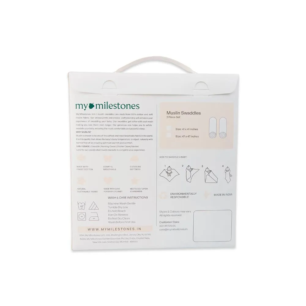 3 in 1 Muslin Swaddle Wrapper Pack of 2 (Size 41x41 Inches) Butterfly Print & Peach