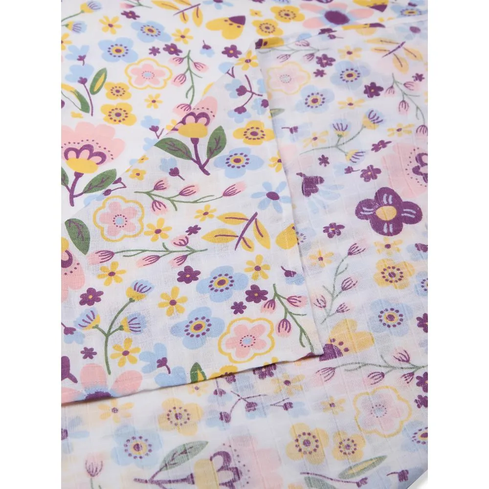 3 in 1 Muslin Swaddle Wrapper Pack of 2 (Size 41x41 Inches) Floral Print & Pink