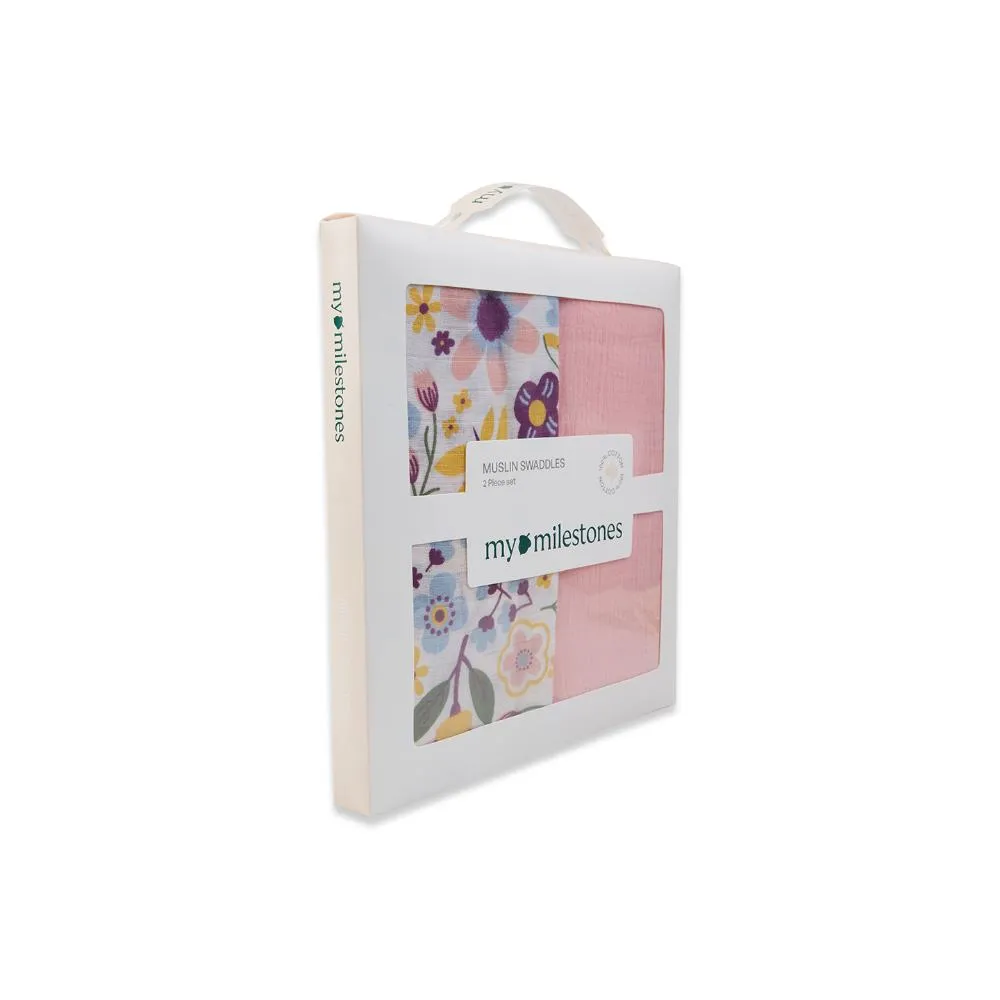 3 in 1 Muslin Swaddle Wrapper Pack of 2 (Size 41x41 Inches) Floral Print & Pink