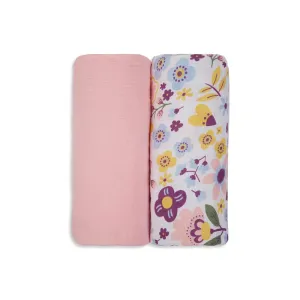 3 in 1 Muslin Swaddle Wrapper Pack of 2 (Size 41x41 Inches) Floral Print & Pink