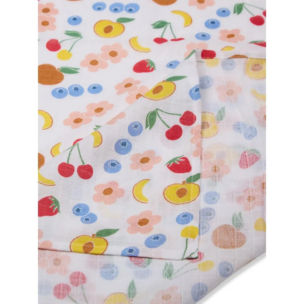 3 in 1 Muslin Swaddle Wrapper Pack of 2 (Size 41x41 Inches) Fruit Print & Peach
