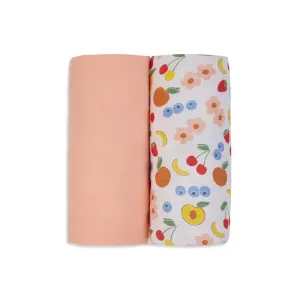 3 in 1 Muslin Swaddle Wrapper Pack of 2 (Size 41x41 Inches) Fruit Print & Peach