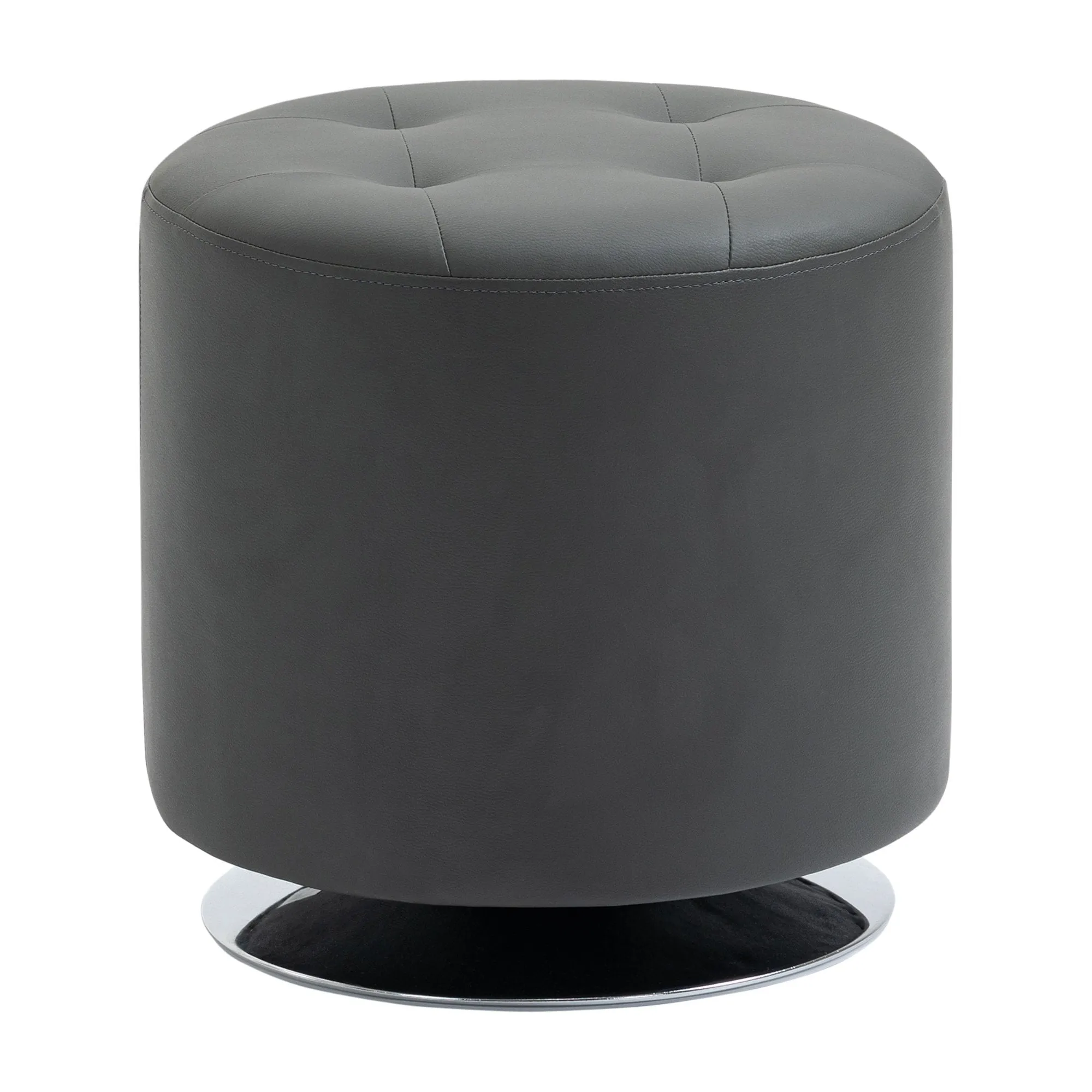 360 Swivel Foot Stool Round PU Ottoman with Thick Sponge Padding and Solid Steel Base, Grey &