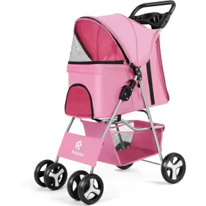 4 Wheel Foldable Pet Stroller with Storage Basket