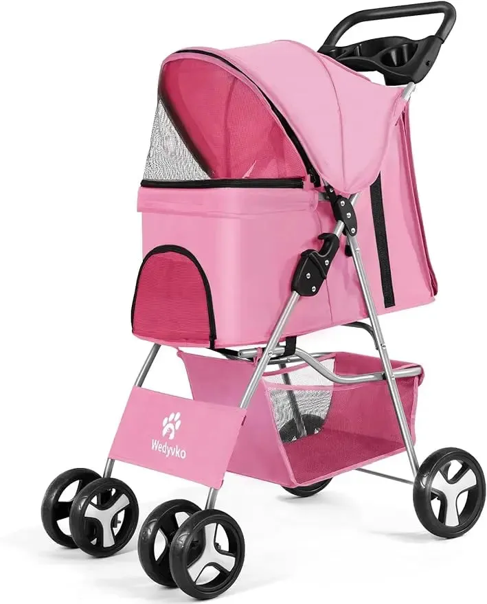 4 Wheel Foldable Pet Stroller with Storage Basket