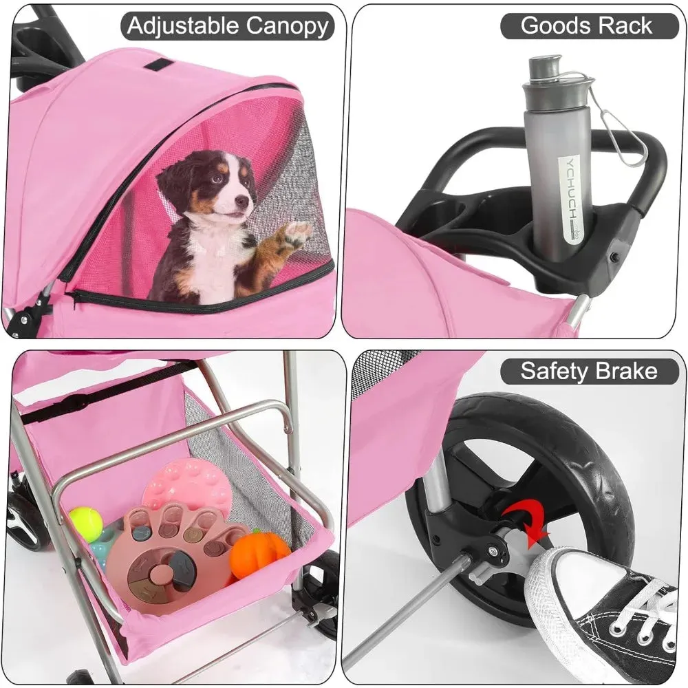 4 Wheel Foldable Pet Stroller with Storage Basket