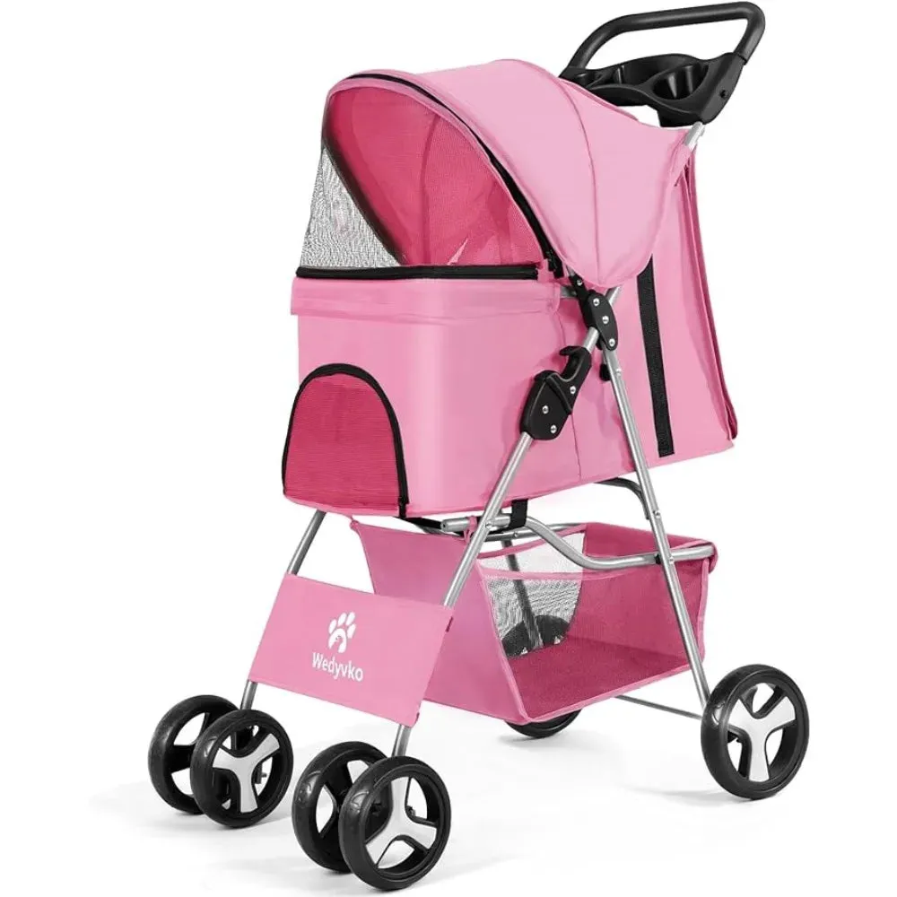 4 Wheel Foldable Pet Stroller with Storage Basket