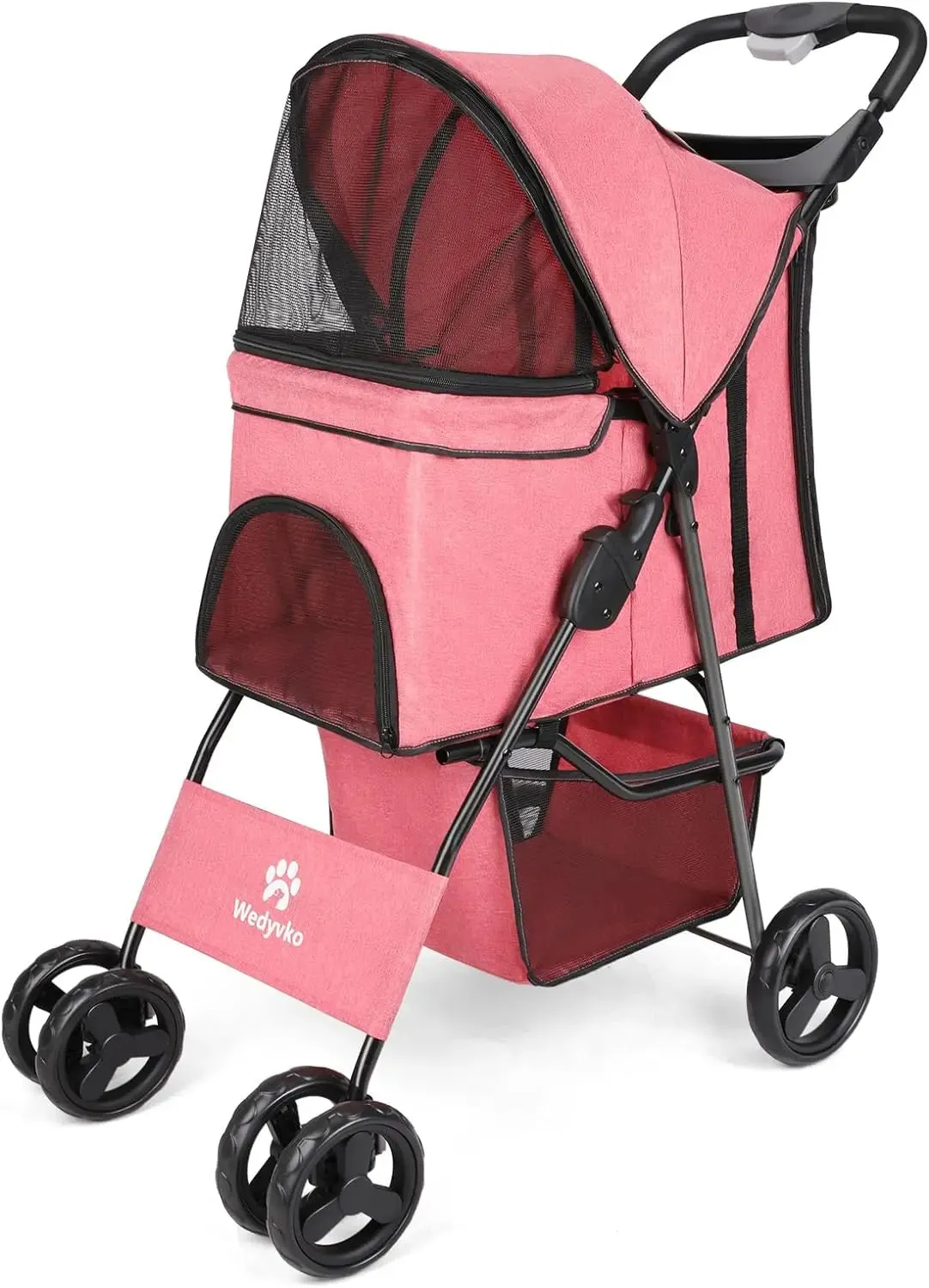 4 Wheel Foldable Pet Stroller with Storage Basket