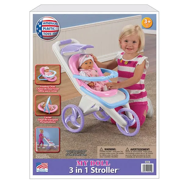 American Plastic 3 In 1 Stroller: The stroller to meet all dolls’ needs! It has multiple functions, as the seat can easily be removed and used as a carrier - 20440