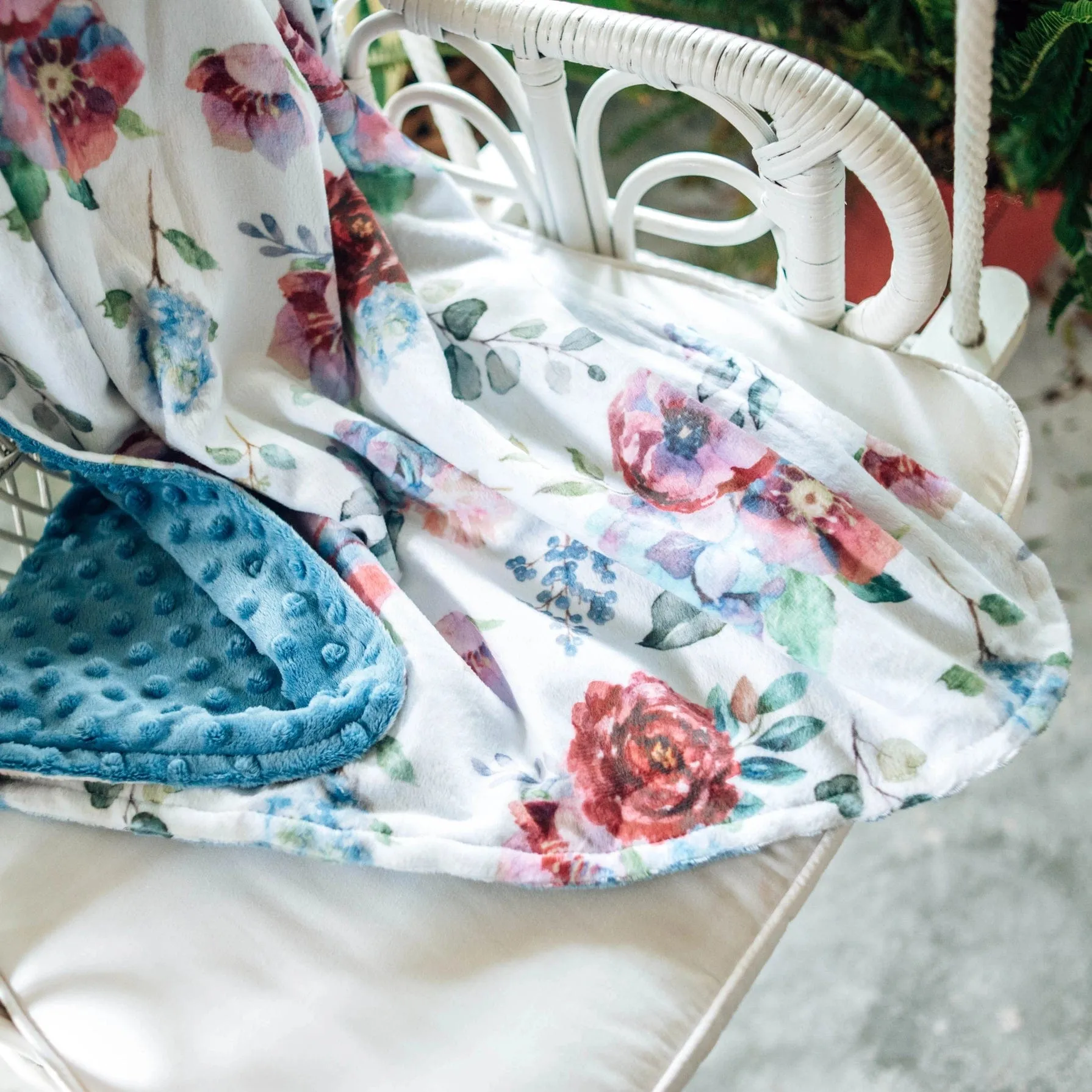 Baby & Toddler Minky Blanket - Blue Floral