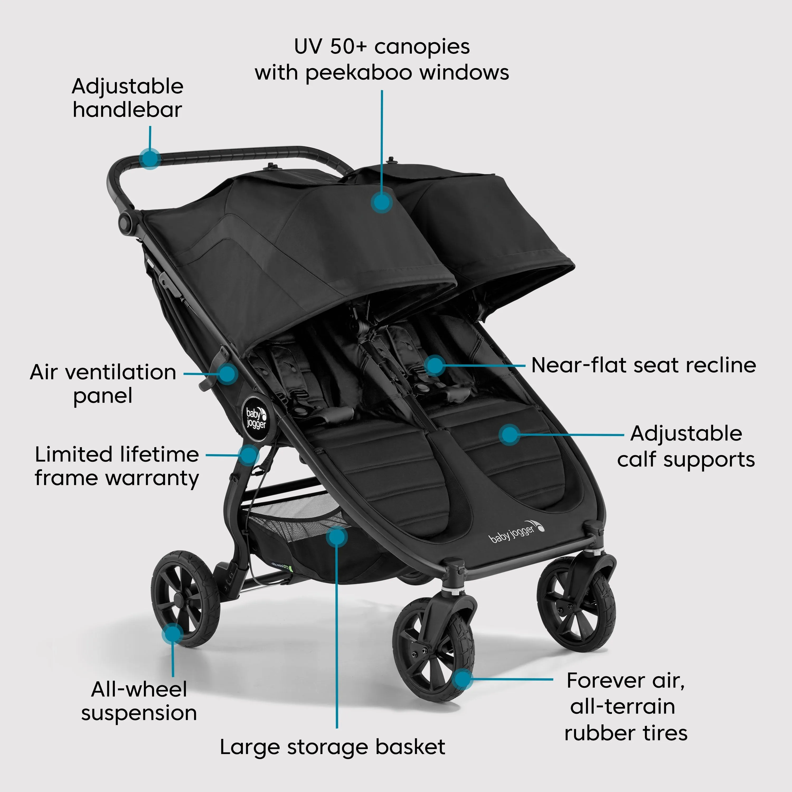 Baby Jogger City Mini GT2 All-Terrain Double Stroller, Jet