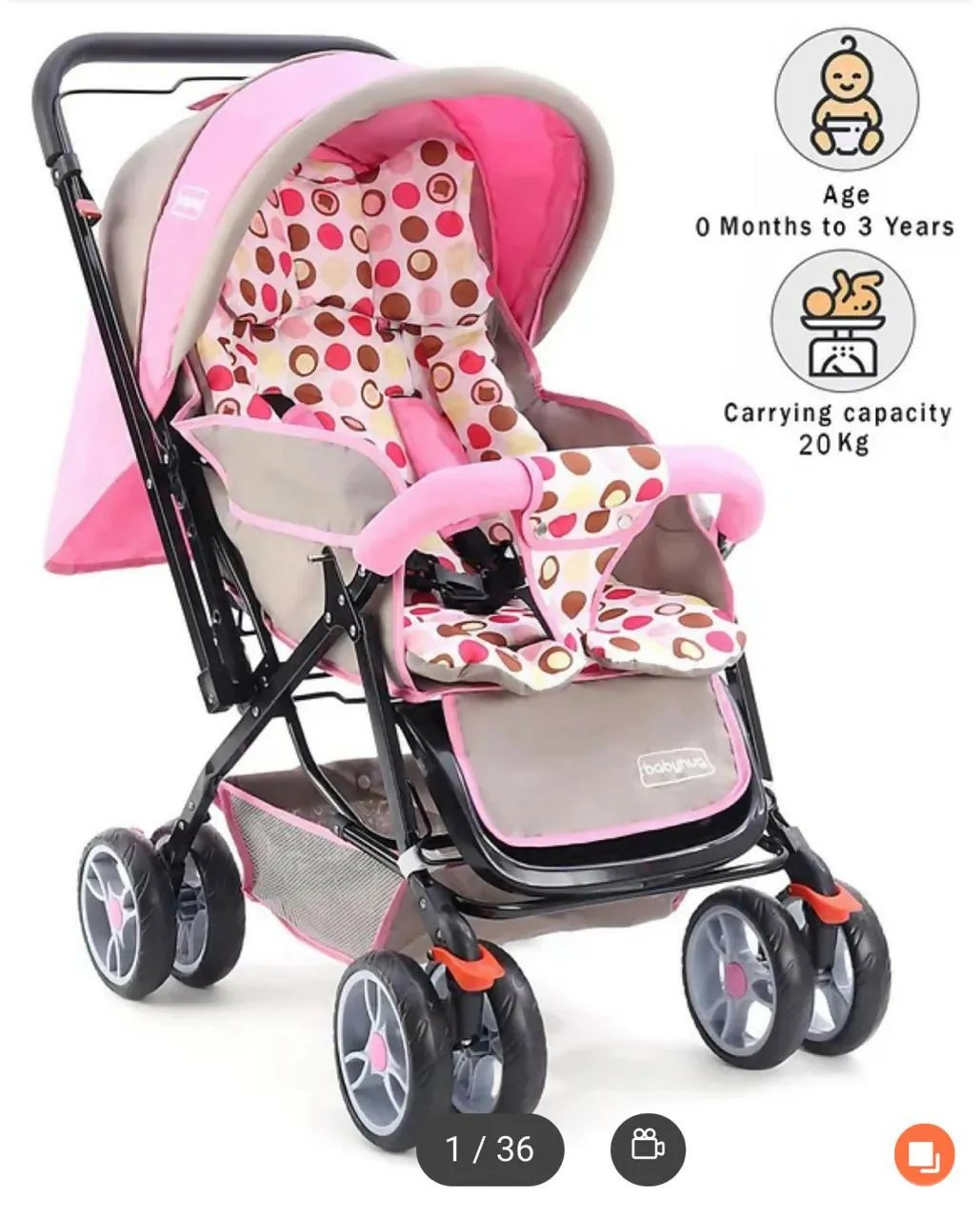 BABYHUG 2 In 1 Rock N Roll Stroller/Pram for Baby