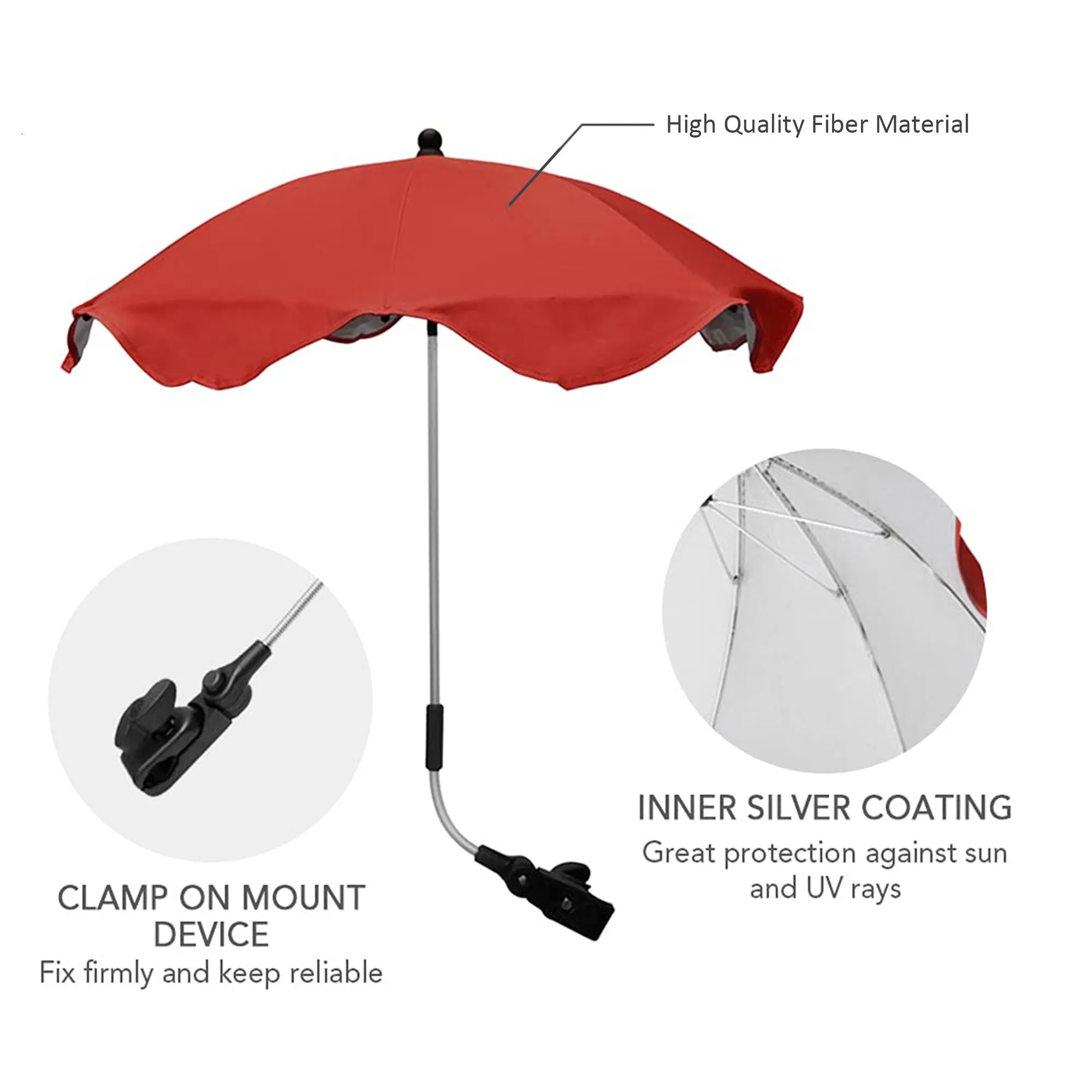 Babymoon UV Rays Protection Parasol Rain Canopy Cover Clamp Carriage Sun Shade Pram Stroller Umbrella – Red