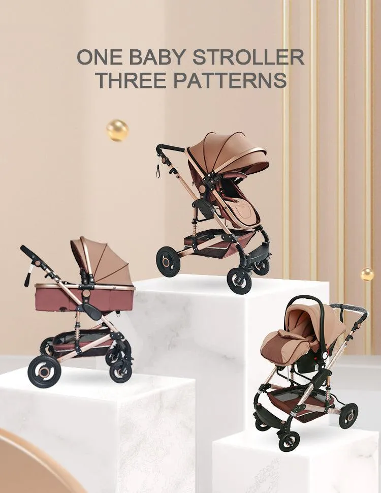 Black/Gold 3-in-1 Baby Stroller Luxury
