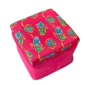 Bohemian Kantha Red Patchwork Decorative Vintage Footrest Stool Seat