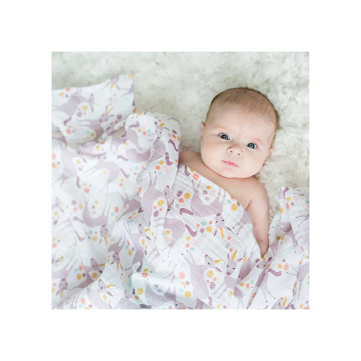 Cotton Muslin Swaddle - Modern Unicorn | Lulujo