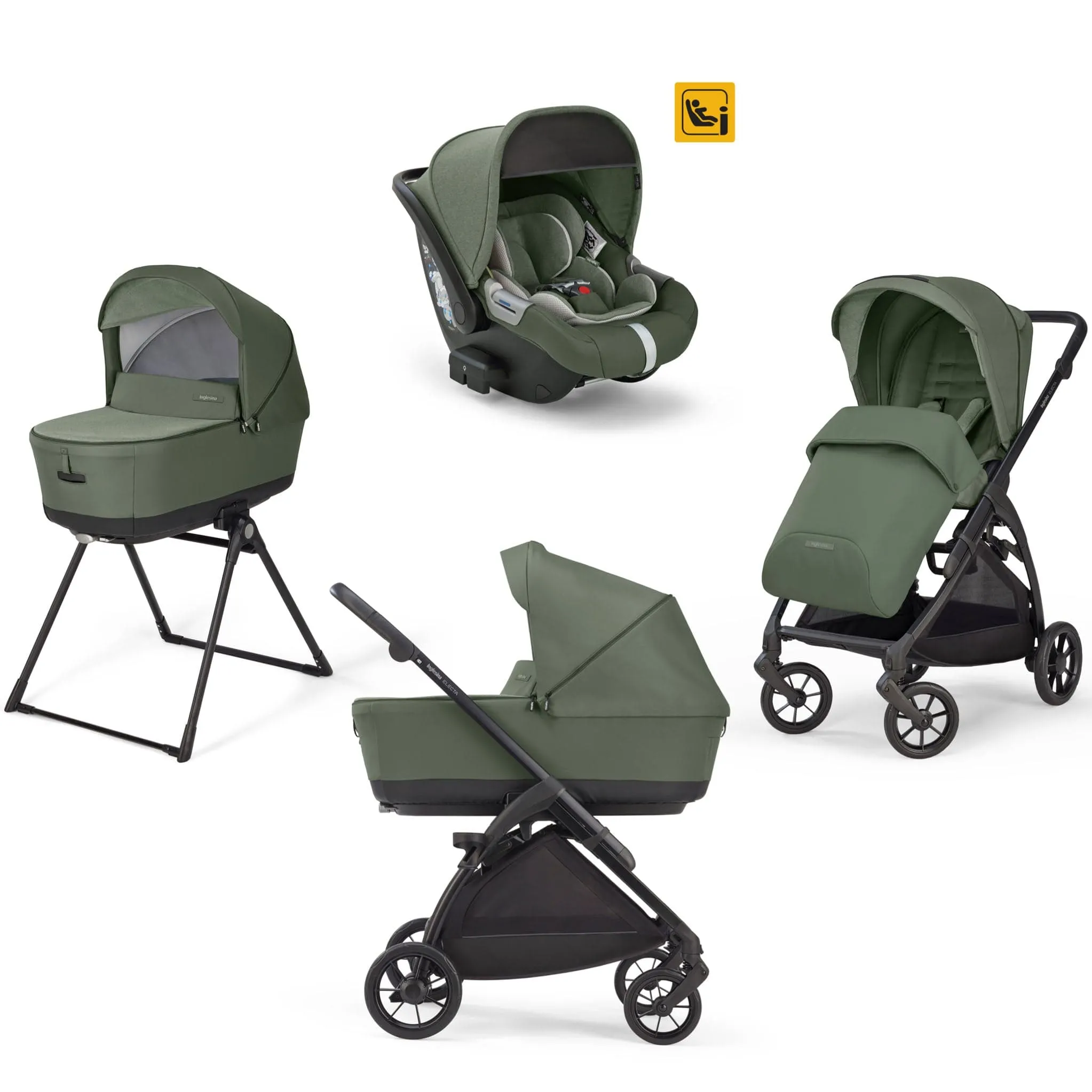 Inglesina Electa System Quattro in Tribeca Green with Darwin car seat and i-Size base (EX DISPLAY MODEL)