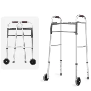 Lightweight Aluminum Alloy Folding Walker with 5 Wheels, 8-Level Height Adjustable Supports up to 300lbs