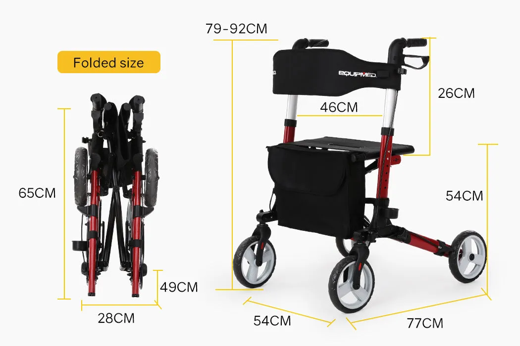 Lightweight Foldable Rollator with Seat & 8" Wheels - Equipmed