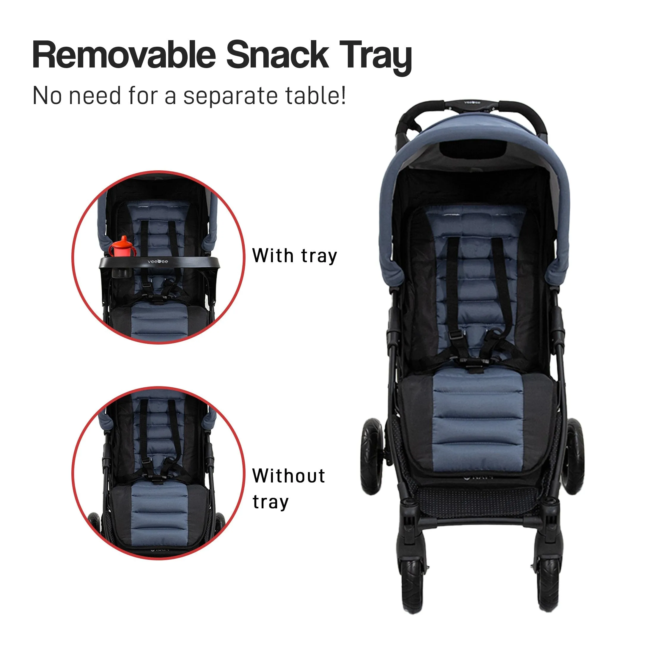 Lightweight Foldable Stroller Pram, UPF 50  Canopy, 22kg Capacity - Veebee