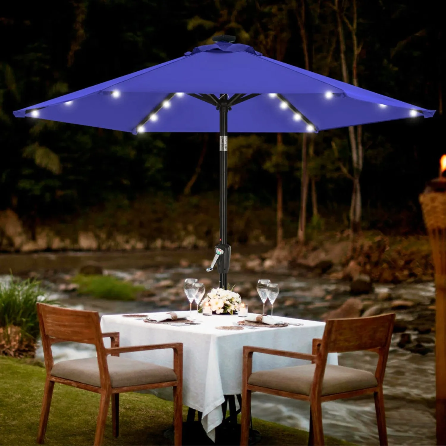 MASTERCANOPY Patio Umbrella with 32 Solar LED Lights-8 Ribs