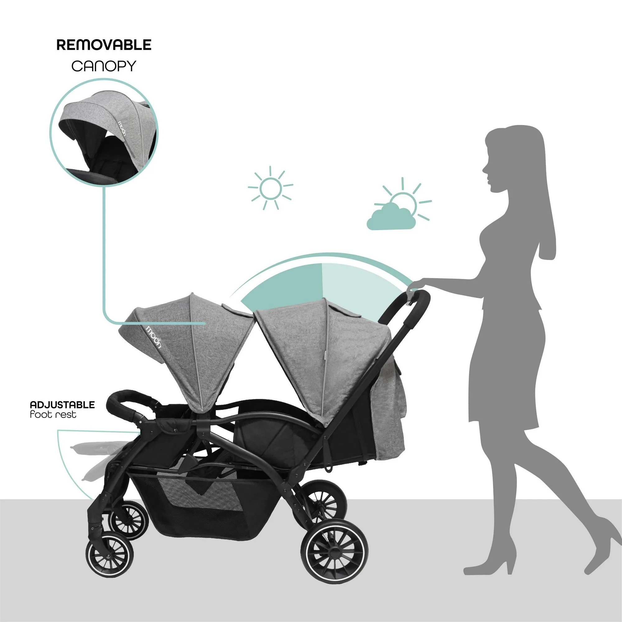 Moon Dios Twin Stroller Grey Birth to 15 kg