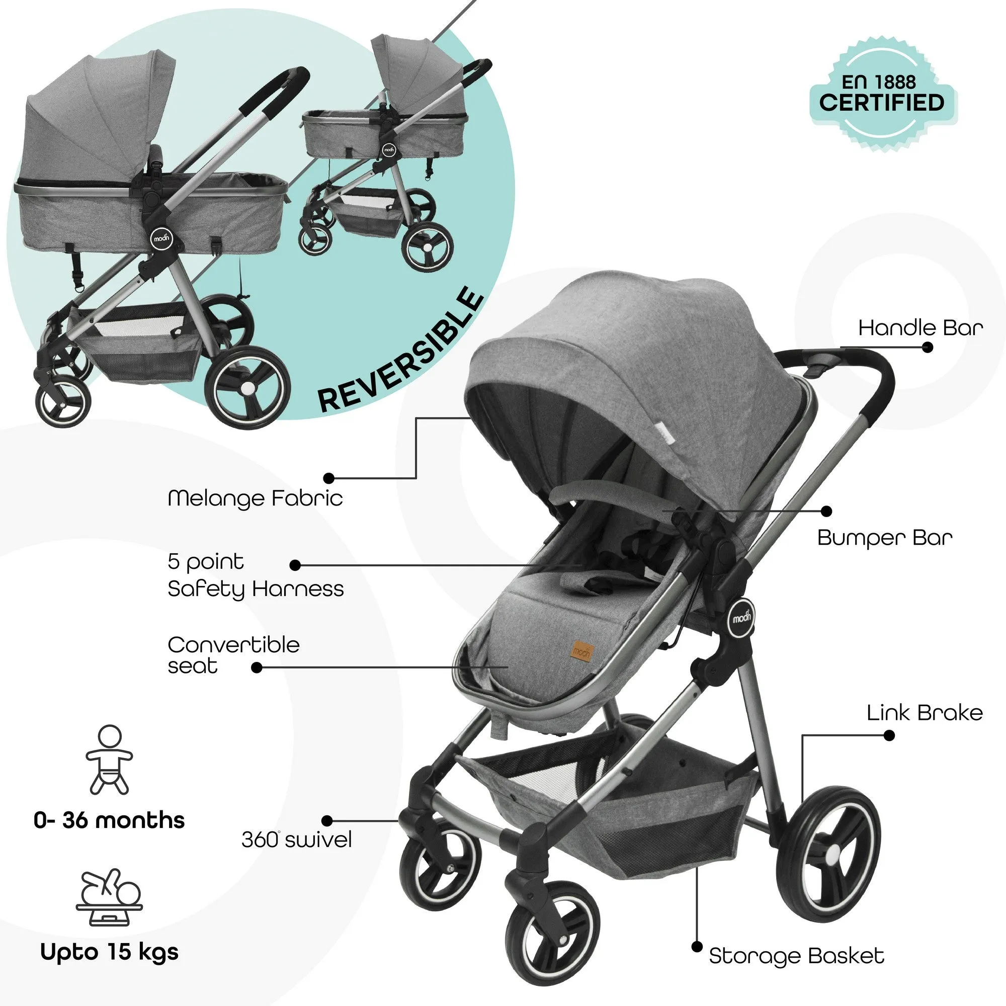 Moon Pro - 2in1 Stroller Birth to 15 kg